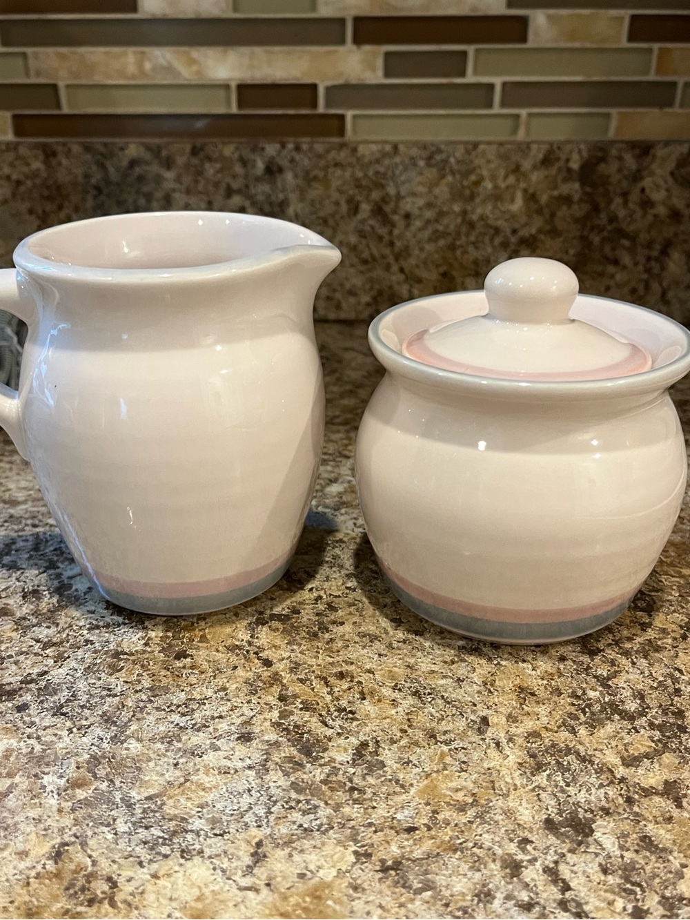 Vintage Pfaltzgraff Aura Pale Pink Creamer and Sugar Bowl Set